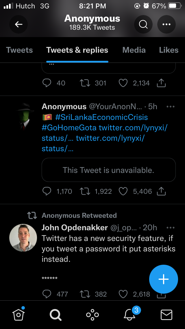 ලෝ ප්‍රබල anonymous හැකර් කන්ඩායමේ twitter ගිනුම ගෝඨා හැක් කරයි | ElaKiri