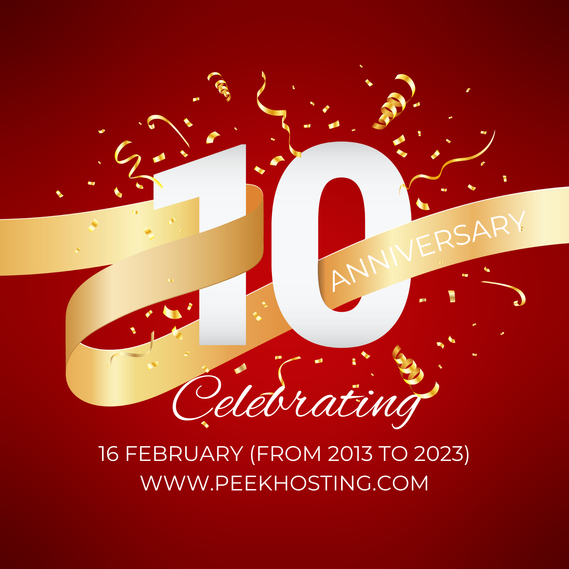 10 th Anniversary Golden Ribbon with confetti  Red Instagram Template.png
