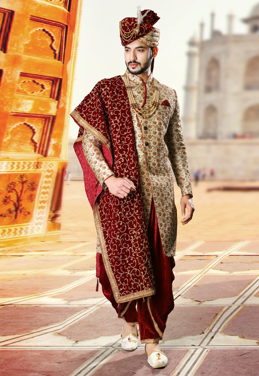 RK207722022022-Beige-Art-Silk-Dhoti-Sherwani.jpg